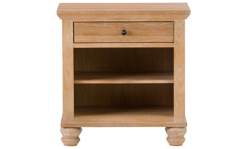 Wooden nightstand with a drawer on a white background
